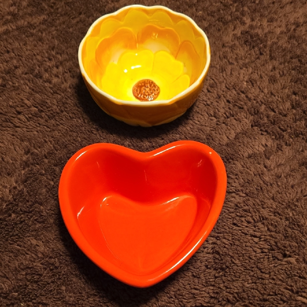 Yellow Floral Bowl and Orange Heart Dish